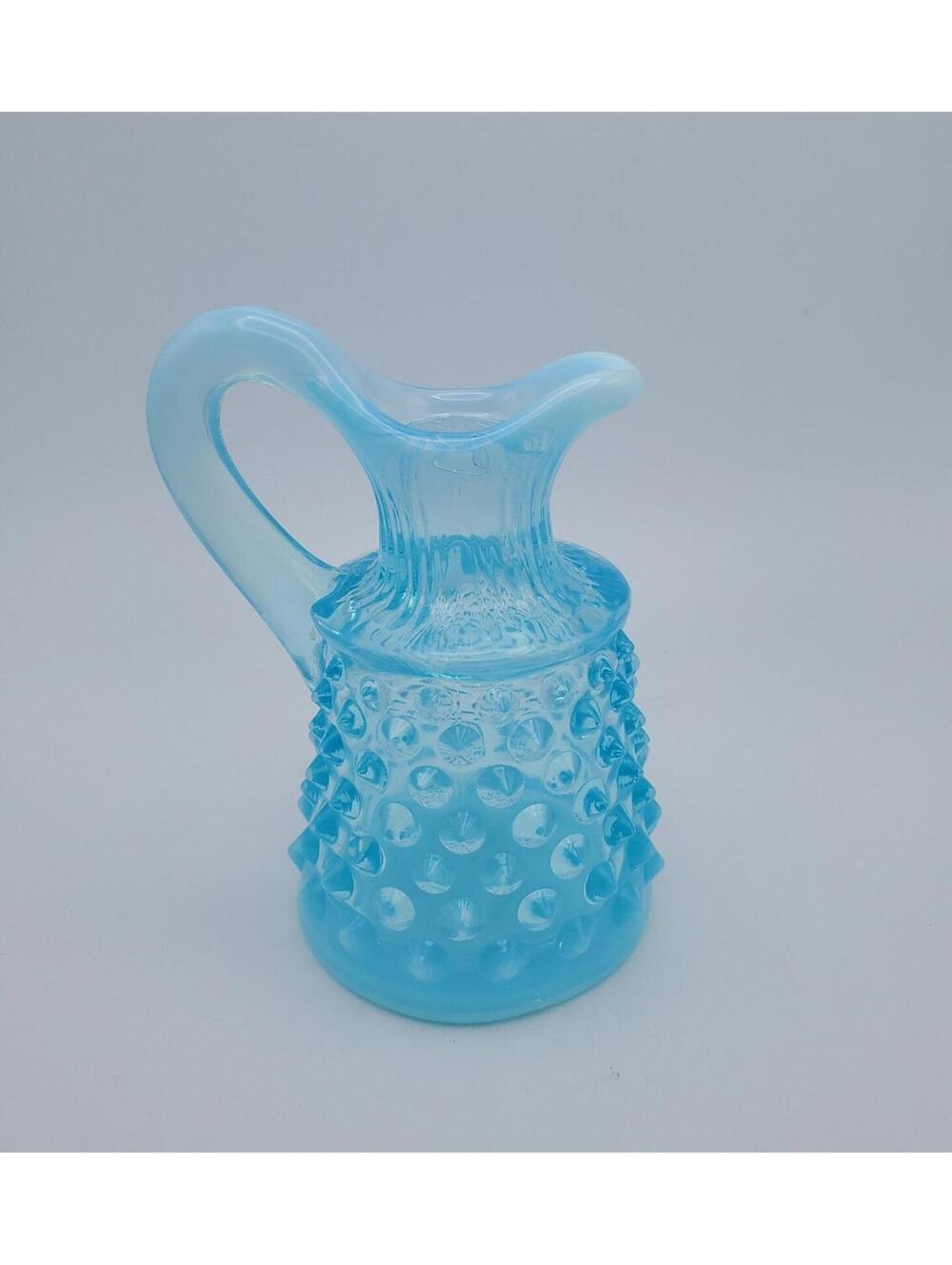 Vintage Blue Fenton Opalescent Hobnail Glass Cruet 4 in